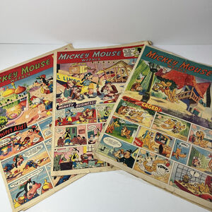 Set Of 3 Mickey Mouse Weekly Paper Comic 1951 Walt Disney *READ UK